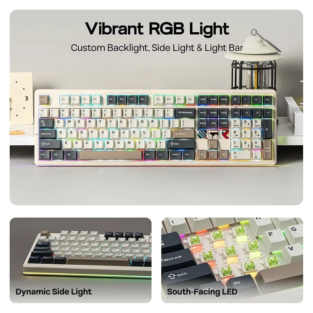 Alt view image 13 of 14 - X Aula F108 PRO V2 Wireless Gaming Keyboard with 10000mAh Battery, Dot-Matrix Display, RGB Backlit, Full Size Mechanical Keyboard for Mac/PC/Android (Retro White, Reaper)
