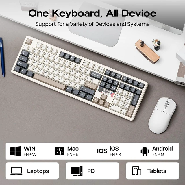 Alt view image 10 of 14 - X Aula F108 PRO V2 Wireless Gaming Keyboard with 10000mAh Battery, Dot-Matrix Display, RGB Backlit, Full Size Mechanical Keyboard for Mac/PC/Android (Retro White, Reaper)