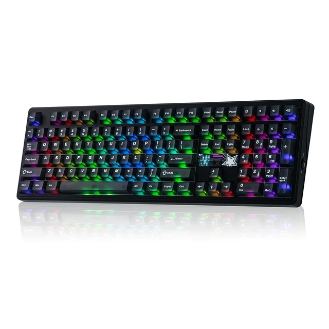 Alt view image 8 of 14 - X Aula F108 PRO V2 Wireless Gaming Keyboard with 10000mAh Battery, Dot-Matrix Display, RGB Backlit, Full Size Mechanical Keyboard for Mac/PC/Android (Black, Reaper)