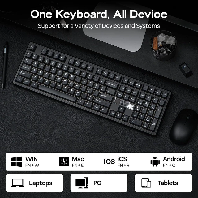 Alt view image 10 of 14 - X Aula F108 PRO V2 Wireless Gaming Keyboard with 10000mAh Battery, Dot-Matrix Display, RGB Backlit, Full Size Mechanical Keyboard for Mac/PC/Android (Black, Reaper)