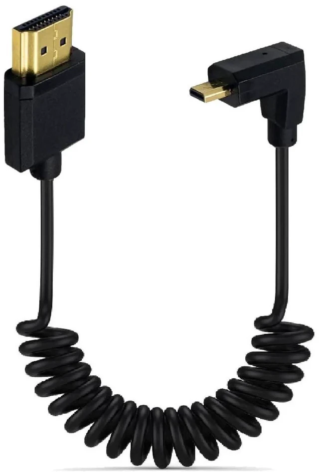 Main image of 3.9Ft Upward Angle Micro HDMI to HDMI Coiled Cable 4K@60Hz 18Gbps HDMI 2.0 Male to Male Spiral Cord for Sony Canon Nikon GoPro Raspberry Pi Lenovo ASUS Cameras Laptops Tablets TV Monitor Projector