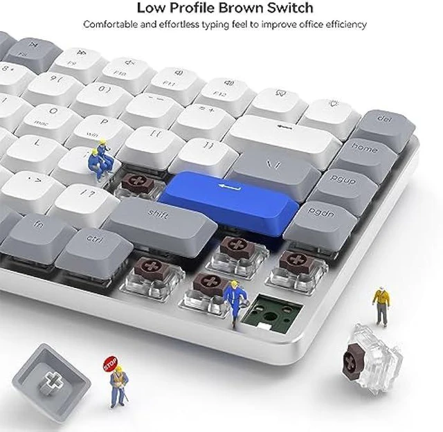 Alt view image 10 of 13 - AUSDOM Wireless Bluetooth 75% Mechanical Keyboard: Compact Multi-Device Rechargeable Backlit Gaming Keyboard with 84-Key Layout, White Backlight, Low Profile Brown Switches for Windows/Mac/PC/Laptop