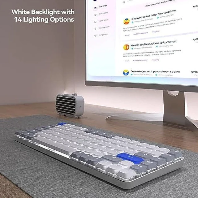 Alt view image 11 of 13 - AUSDOM Wireless Bluetooth 75% Mechanical Keyboard: Compact Multi-Device Rechargeable Backlit Gaming Keyboard with 84-Key Layout, White Backlight, Low Profile Brown Switches for Windows/Mac/PC/Laptop