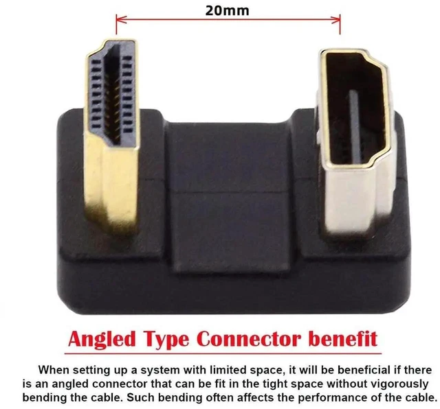Alt view image 7 of 7 - 4K HDMI 1.4 Port Saver Adapter, Up 360 Degree Opposite U Shape Back Angled Type-A Male to HDMI Female Extension Converter