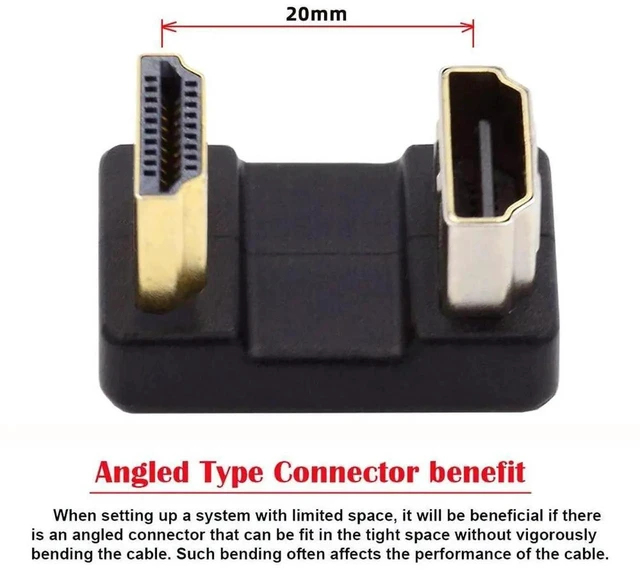 Alt view image 4 of 7 - 4K HDMI 1.4 Male Type-A to Female Adapter, 360 Degree Opposite U Shape Back Angled Port Saver Down Angled HDMI Extension Converter