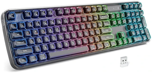 Alt view image 8 of 14 - Computer Backlit Keyboard Black Crystal - Full-Size Bluetooth Wireless Rechargeable Transparent Keycap Portable Keyboards Compatible with Windows, Laptop, PC, Desktop