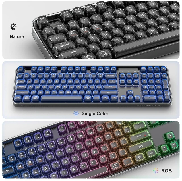 Alt view image 10 of 14 - Computer Backlit Keyboard Black Crystal - Full-Size Bluetooth Wireless Rechargeable Transparent Keycap Portable Keyboards Compatible with Windows, Laptop, PC, Desktop