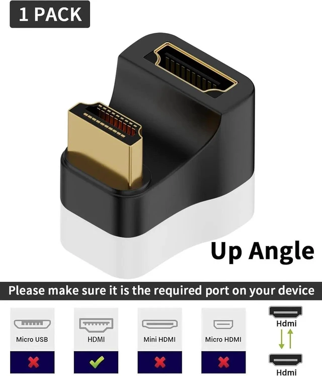 Alt view image 6 of 6 - HDMI 2.1 180 Degree U Shaped Adapter 8K@60Hz 48Gbps with LED Indicator, HDMI Male to Female Extender for HDTV, PS5, Laptop, 1-Pack