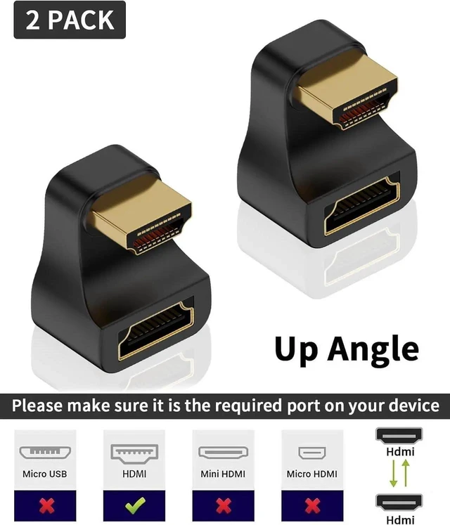 Alt view image 6 of 6 - 8K U Shaped HDMI Adapter 2-Pack, 180° Up Angle HDMI 2.1 Extender Male to Female with LED Indicator, 48Gbps for HDTV, PS5, Laptop, Monitor