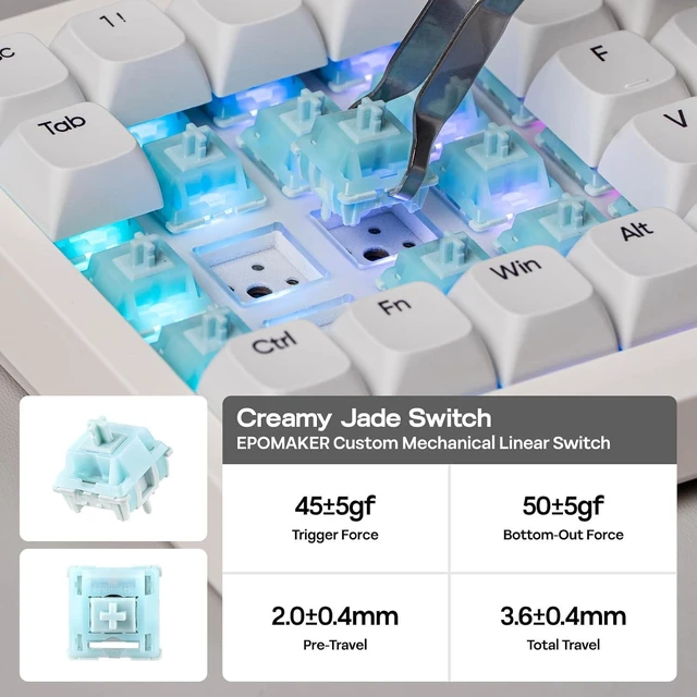 Alt view image 12 of 14 - Hack70 Planck Mechanical Keyboard with VIA Custom, 2.4Ghz/BT/Wired, Gasket, Hot-Swap, RGB, Dye-Sub PBT Keycap, 65% Ortholinear Layout Wireless Gaming Keyboard for Mac/Win