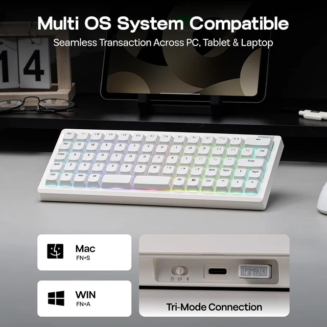 Alt view image 14 of 14 - Hack70 Planck Mechanical Keyboard with VIA Custom, 2.4Ghz/BT/Wired, Gasket, Hot-Swap, RGB, Dye-Sub PBT Keycap, 65% Ortholinear Layout Wireless Gaming Keyboard for Mac/Win