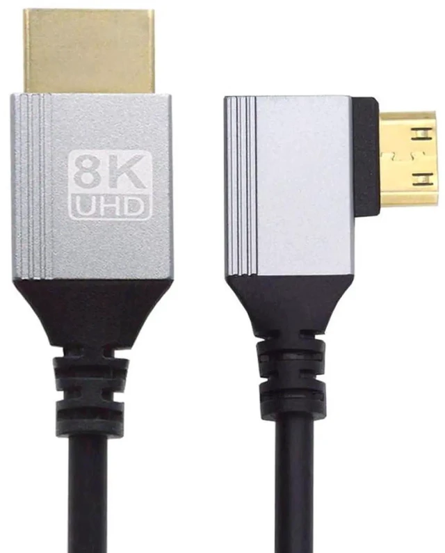 Main image of 0.5m/1.5ft 90 Degree Left Angled Mini HDMI 2.1 Cable, Ultra Thin Hyper Flexible Type-A to Type-C 8K 4K Slim HDTV Cord for Camera HDTV
