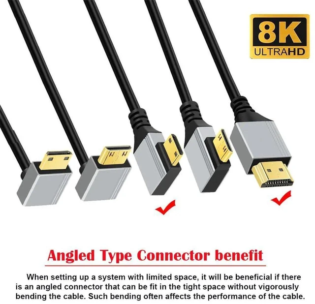 Alt view image 5 of 7 - 0.5m/1.5ft 90 Degree Left Angled Mini HDMI 2.1 Cable, Ultra Thin Hyper Flexible Type-A to Type-C 8K 4K Slim HDTV Cord for Camera HDTV