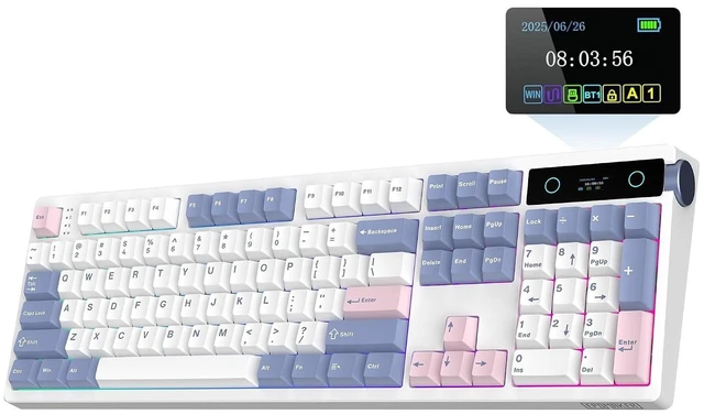 Alt view image 8 of 14 - TH108 PRO Full Size Mechanical Keyboard with Screen & Knob, Wireless Gaming Keyboard with 10000mAh, Creamy Gasket, Hot Swap, Custom Driver, RGB Backlight (White, Sea Salt Silent)