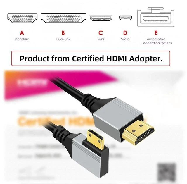 Alt view image 3 of 7 - 0.5m/1.5ft 90 Degree Left Angled Mini HDMI 2.1 Cable, Ultra Thin Hyper Flexible Type-A to Type-C 8K 4K Slim HDTV Cord for Camera HDTV