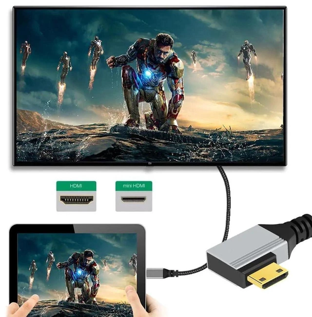 Alt view image 4 of 7 - 0.5m/1.5ft 90 Degree Left Angled Mini HDMI 2.1 Cable, Ultra Thin Hyper Flexible Type-A to Type-C 8K 4K Slim HDTV Cord for Camera HDTV