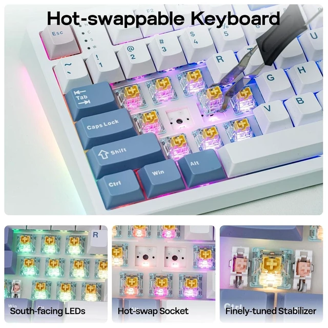 Alt view image 14 of 14 - TH108 PRO Full Size Mechanical Keyboard with Screen & Knob, Wireless Gaming Keyboard with 10000mAh, Creamy Gasket, Hot Swap, Custom Driver, RGB Backlight (White, Sea Salt Silent)