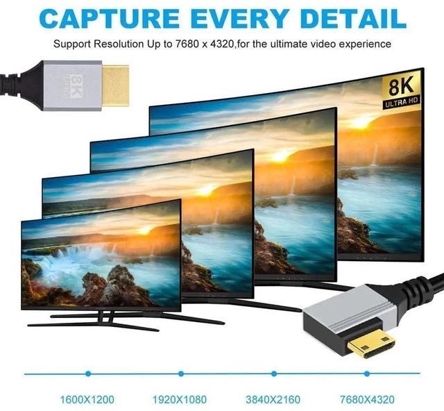 Alt view image 6 of 7 - 0.5m/1.5ft 90 Degree Left Angled Mini HDMI 2.1 Cable, Ultra Thin Hyper Flexible Type-A to Type-C 8K 4K Slim HDTV Cord for Camera HDTV