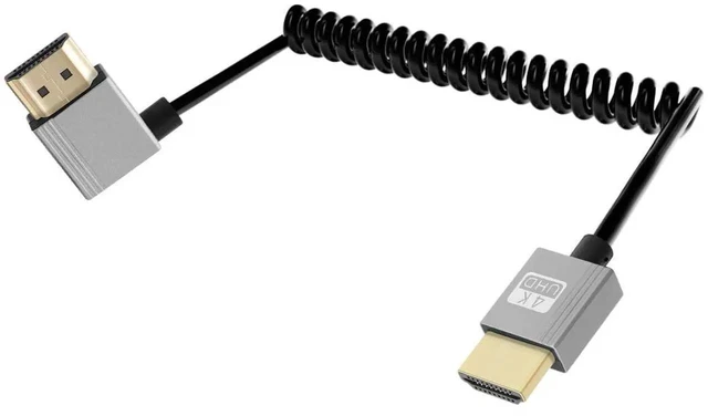 Main image of 2.2FT 90 Degree Left Angle Coiled HDMI Cable, HDMI 2.0 Spring Spiral Short HDMI to HDMI Cord 18Gbps 4K@120Hz Compatible with Camera TV Capture Card Tablet