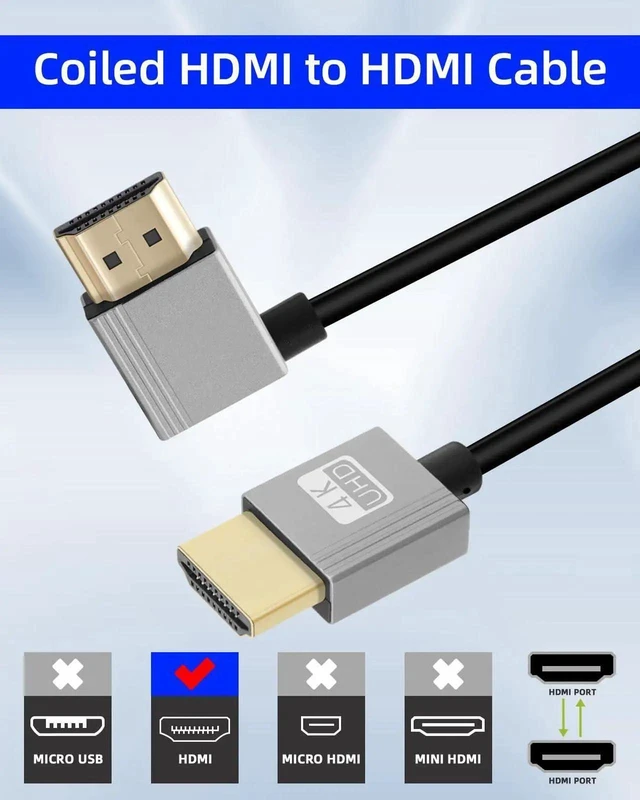 Alt view image 7 of 7 - 2.2FT 90 Degree Left Angle Coiled HDMI Cable, HDMI 2.0 Spring Spiral Short HDMI to HDMI Cord 18Gbps 4K@120Hz Compatible with Camera TV Capture Card Tablet