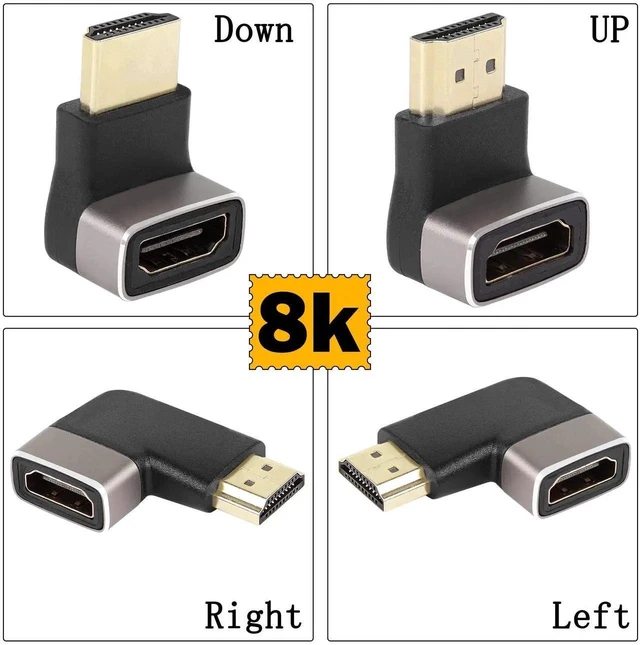 Alt view image 4 of 7 - 2Pcs 90 Degree Up Bend L-Shape HDMI 2.1 Right Angle Adapter, 8K@60Hz 4K@120Hz HDR Male to Female HDMI Extender Coupler for TV Projector Laptop PC