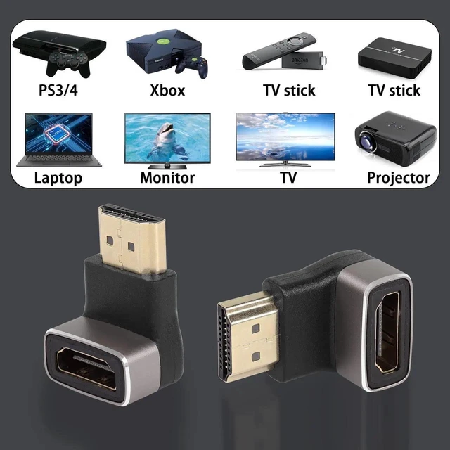 Alt view image 2 of 7 - 2Pcs 90 Degree Up Bend L-Shape HDMI 2.1 Right Angle Adapter, 8K@60Hz 4K@120Hz HDR Male to Female HDMI Extender Coupler for TV Projector Laptop PC