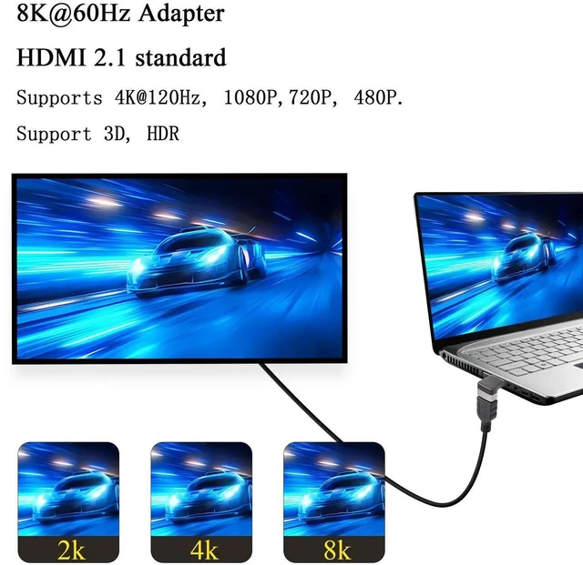 Alt view image 5 of 7 - 2Pcs 90 Degree Up Bend L-Shape HDMI 2.1 Right Angle Adapter, 8K@60Hz 4K@120Hz HDR Male to Female HDMI Extender Coupler for TV Projector Laptop PC