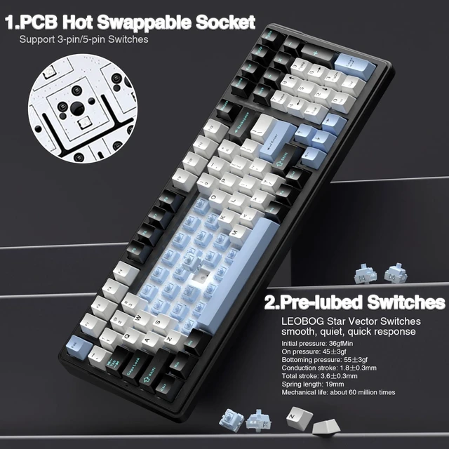 Alt view image 11 of 14 - F99 Wireless Mechanical Keyboard,Tri-Mode BT5.0/2.4GHz/USB-C Hot Swappable Custom Keyboard,Pre-lubed Linear Switches,RGB Backlit Gaming Keyboards for PC/Tablet/Xbox/PS4/PS5