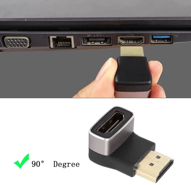 Alt view image 7 of 7 - 2Pcs 90 Degree Up Bend L-Shape HDMI 2.1 Right Angle Adapter, 8K@60Hz 4K@120Hz HDR Male to Female HDMI Extender Coupler for TV Projector Laptop PC