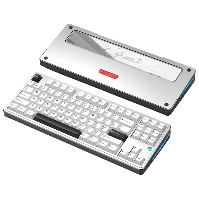 Alt view image 8 of 14 - PMOKEY Aurora 80 CNC Full Aluminum Wireless Mechanical Keyboard with VIA/QMK, 8000mah Battery, Tri-Mode Wireless Gaming Keyboard Custom Hot Swappable RGB Backlit for Windows/Mac/PC (Pro Silver)