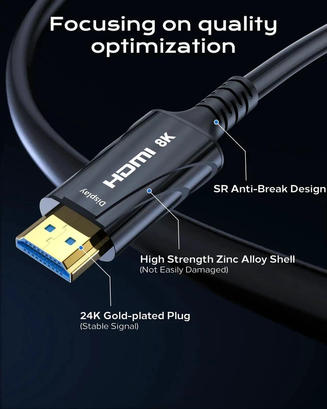 Alt view image 4 of 7 - 15FT 8K Fiber Optic HDMI Cable, 48Gbps High Speed HDMI Cord, 8K@60Hz 4K@120Hz HDR eARC HDCP 2.2&2.3 Compatible with Monitor Projector HDTV DVD Player