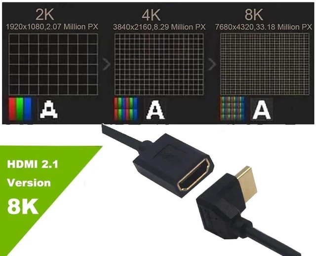 Alt view image 7 of 7 - 4FT Coiled HDMI 2.1 Extension Cable 90° Down Angle Male to Female 8K@60Hz 48Gbps HDR Spiral Spring Cord
