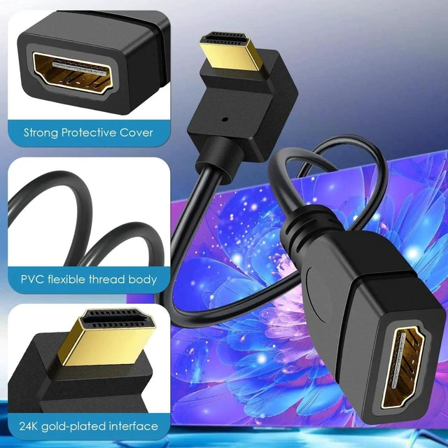 Alt view image 6 of 7 - 1.5FT 90° Down Angle HDMI Extension Cable 4K Male to Female Extender Cord for HDTV Laptop Monitor Projector