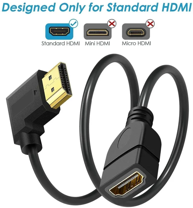 Alt view image 2 of 7 - Right Angle HDMI Extension Cable 1.5FT 4K Male to Female 90 Degree Extender Cord for HDTV Monitor Laptop Projector
