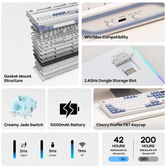 Alt view image 9 of 14 - TH108 PRO Full Size Mechanical Keyboard with Screen & Knob+LINDSEYSZN Azure Dragon SZN Keycaps Set