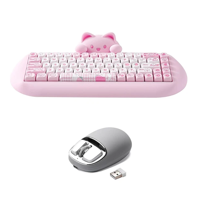 Alt view image 2 of 2 - C68 Wireless Mechanical Keyboard(Pink, Milk Switch), YUNZll C1 Silicone Wireless Mouse(Gray Silver)