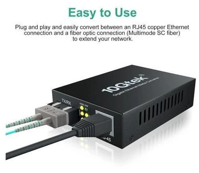Alt view image 2 of 7 - Gigabit Ethernet Media Converter, Built-in Multi-Mode SC SFP Fiber Module, 1310nm, MMF, Duplex, up to 2-KM, Dual SC Fiber to 10/100/1000Base-TX (UTP/STP/Cat5e/Cat6 RJ45)