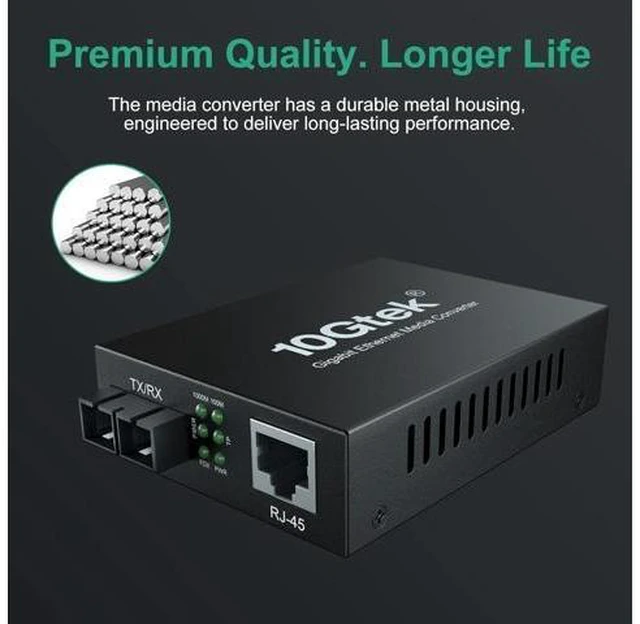 Alt view image 5 of 7 - Gigabit Ethernet Media Converter, Built-in Multi-Mode SC SFP Fiber Module, 1310nm, MMF, Duplex, up to 2-KM, Dual SC Fiber to 10/100/1000Base-TX (UTP/STP/Cat5e/Cat6 RJ45)