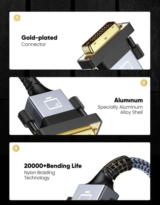 Alt view image 2 of 7 - 3FT HDMI to DVI Adapter Cable, Bi-Directional 1080P Nylon Braided Gold-Plated High-Speed Cord, HDMI A to DVI Converter for TV Monitor Graphics Card