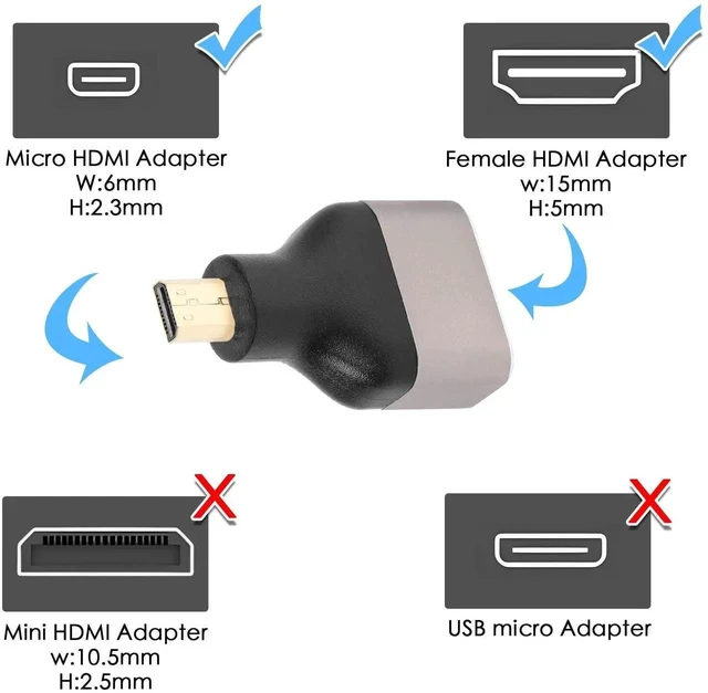 Alt view image 2 of 6 - 2-Pack 8K Micro HDMI to HDMI Adapter, HDMI 2.1 Micro HDMI Male to HDMI Type A Female Extender Coupler Support 8K@60Hz 4K@120Hz HDR ARC for Tablet Digital Camera Camcorder