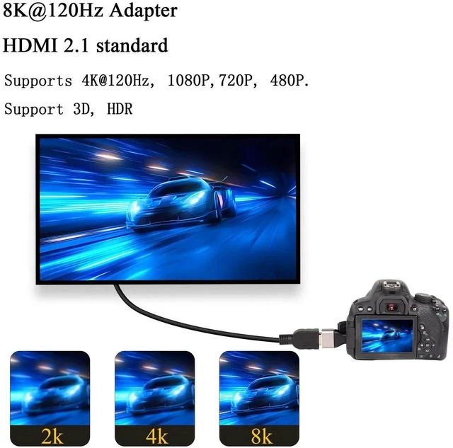 Alt view image 5 of 6 - 2-Pack 8K Micro HDMI to HDMI Adapter, HDMI 2.1 Micro HDMI Male to HDMI Type A Female Extender Coupler Support 8K@60Hz 4K@120Hz HDR ARC for Tablet Digital Camera Camcorder