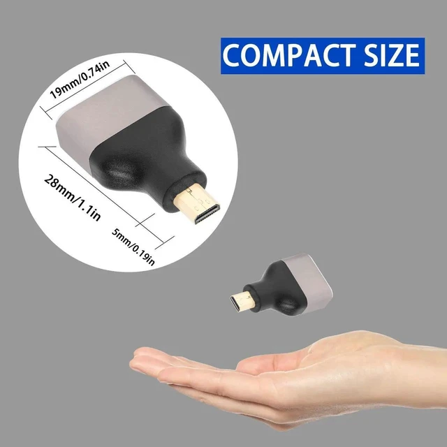 Alt view image 4 of 6 - 2-Pack 8K Micro HDMI to HDMI Adapter, HDMI 2.1 Micro HDMI Male to HDMI Type A Female Extender Coupler Support 8K@60Hz 4K@120Hz HDR ARC for Tablet Digital Camera Camcorder