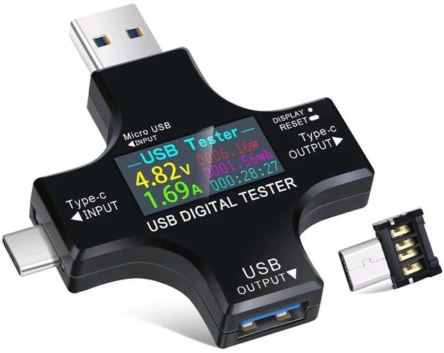 Main image of 2-in-1 Type-C USB Tester with Color LCD Screen, DC 3.6-30V 0-5.1A Digital Multimeter, USB-C Voltage Current Power Detector for Charger & Cable Testing