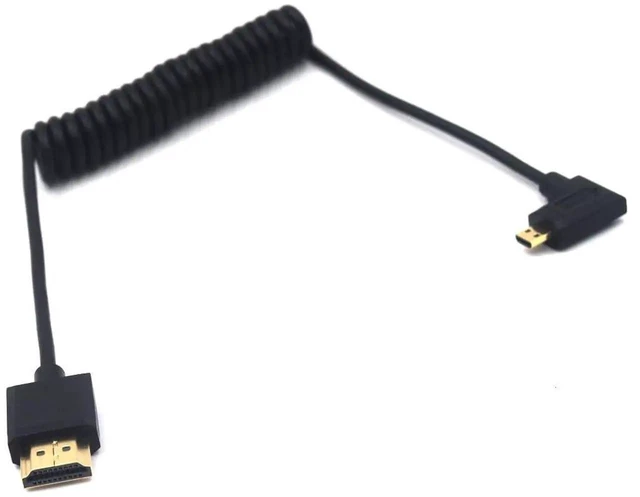 Alt view image 3 of 5 - 3.9Ft Coiled Micro HDMI to HDMI 4K@60Hz Cable, Right Angle Micro HDMI 2.0 Male to HDMI Male Spring Cord 18Gbps High Speed for Camera, Tablet, Camcorder, HDTV