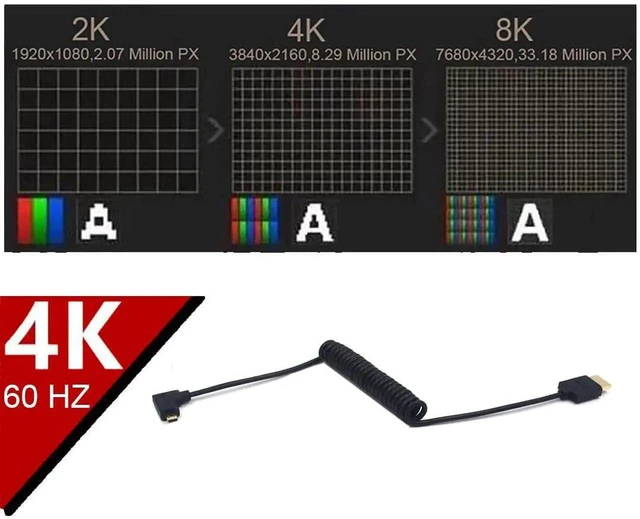 Alt view image 4 of 5 - 3.9Ft Coiled Micro HDMI to HDMI 4K@60Hz Cable, Right Angle Micro HDMI 2.0 Male to HDMI Male Spring Cord 18Gbps High Speed for Camera, Tablet, Camcorder, HDTV
