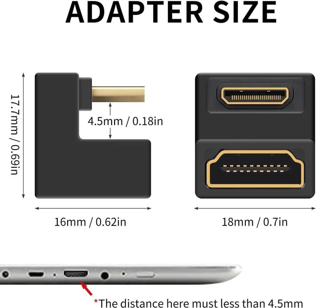 Alt view image 3 of 6 - 180 Degree Down Angle Mini HDMI to HDMI Adapter 8K@60Hz, 48Gbps UHD Male to Female Converter for Cameras, Projectors, DSLR, HDTV