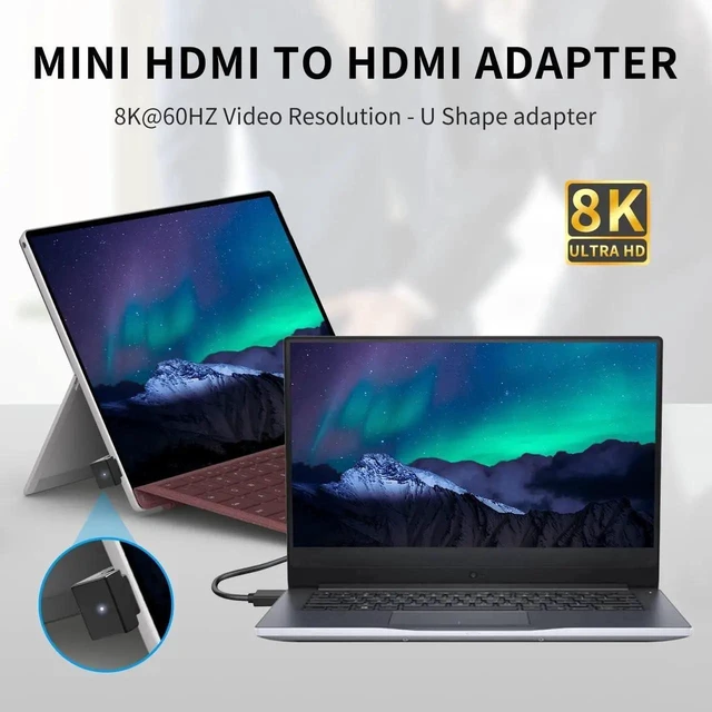 Alt view image 5 of 6 - 180 Degree Down Angle Mini HDMI to HDMI Adapter 8K@60Hz, 48Gbps UHD Male to Female Converter for Cameras, Projectors, DSLR, HDTV