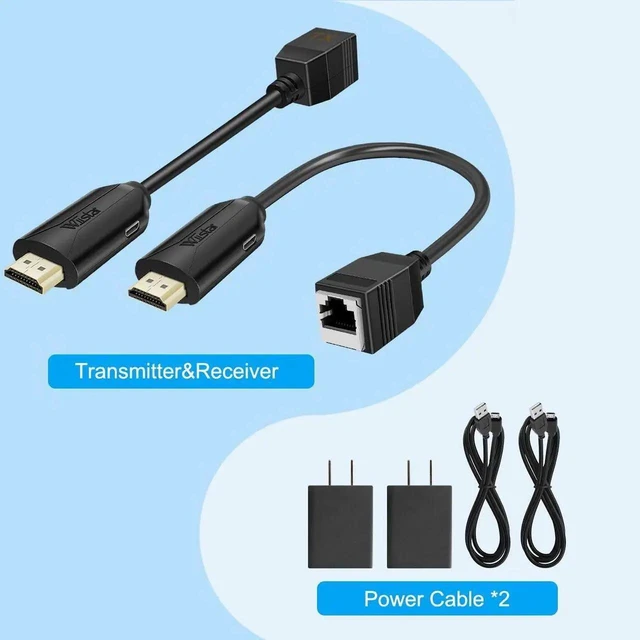 Alt view image 6 of 7 - HDMI Over Ethernet Cat5e Cat6 RJ45 Cable, Male to Female HDMI to RJ45 Network Converter, 2 Ports Transmitter Receiver, Up to 196FT/60M, Power Over Ethernet Support, Full 1080P for Displays