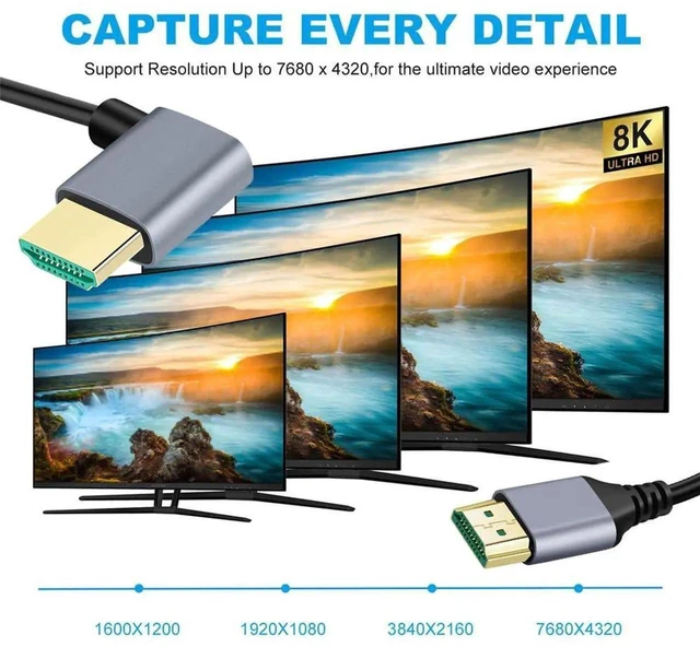 Alt view image 4 of 7 - 1m 8K HDMI 2.1 Ultra Thin Cable, 90 Degree Right Angled Super Flexible Slim Type-A Male to Male Cord for Computer HDTV Projector Home Theatre