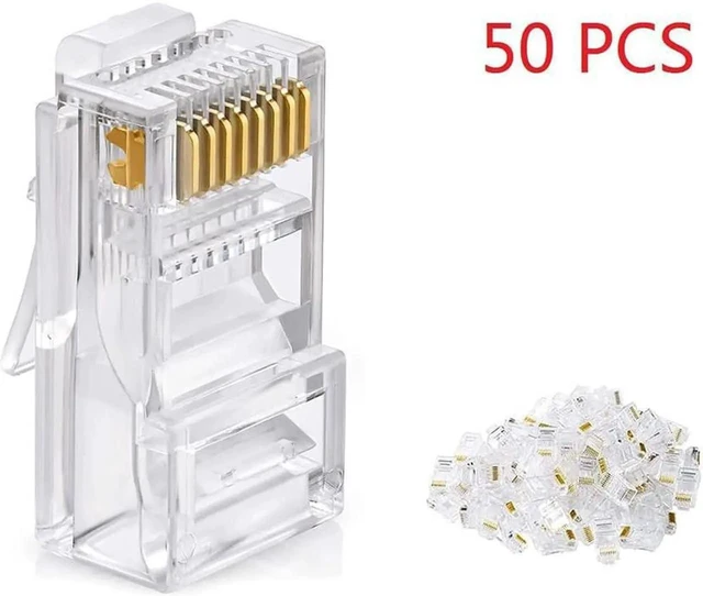 Alt view image 2 of 6 - 50-Pack Cat6 RJ45 Connectors, Transparent UTP Ethernet Crimp Plugs Compatible with Cat6 Cat5e Cat5 Solid Standard Network Cable